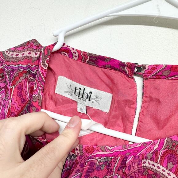 TIBI Women Pink Abstract Long Sleeve Cruved Neckline Mini Dress Size 6 - Picture 2 of 3